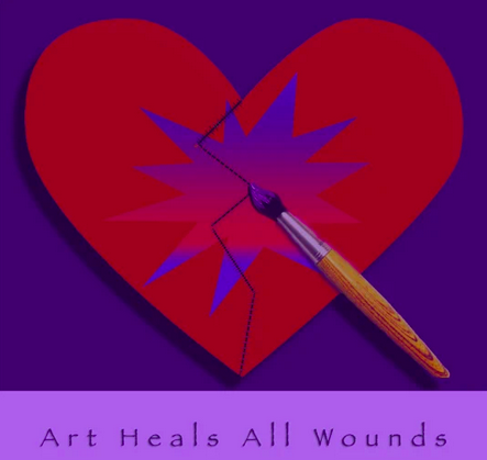 Heart with paintbrush on purple background