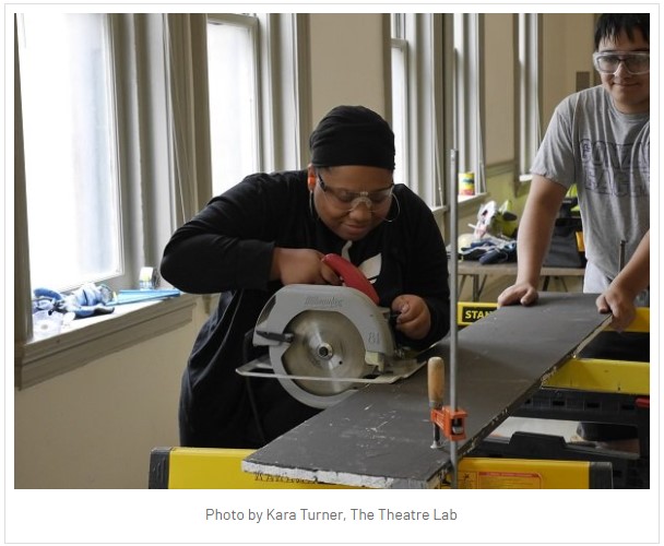Student using circular saw